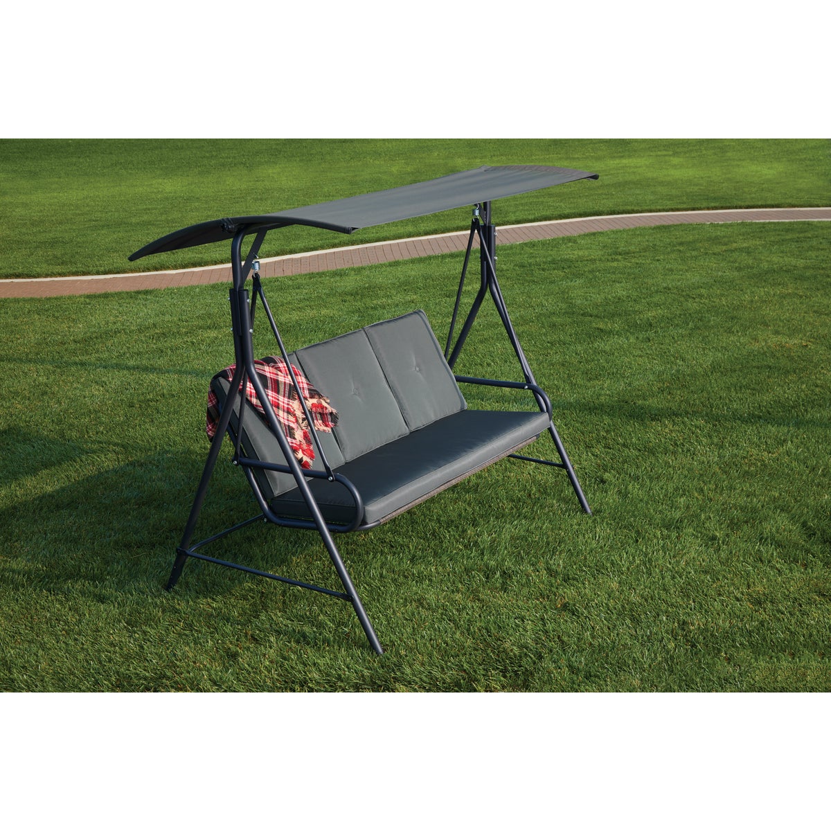 Outdoor Expressions 3-Person 71.65 In. W. x 66.93 In. H. x 49.21 In. D. Gray Patio Swing