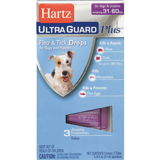 Hartz UltraGuard Plus 3-Month Supply Flea & Tick Drops For Dogs 31 To 60 Lb.