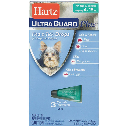 Hartz UltraGuard Plus 3-Month Supply Flea & Tick Drops For Dogs & Puppies 4 To 15 Lb.