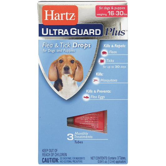 Hartz UltraGuard Plus 3-Month Supply Flea & Tick Drops For Dogs 16 To 30 Lb.