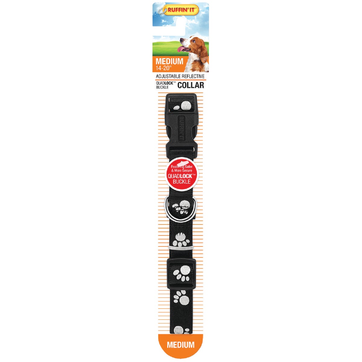 Westminster Pet Ruffin' it Reflective 14 In. to 20 In. Nylon Paw Print Dog Collar