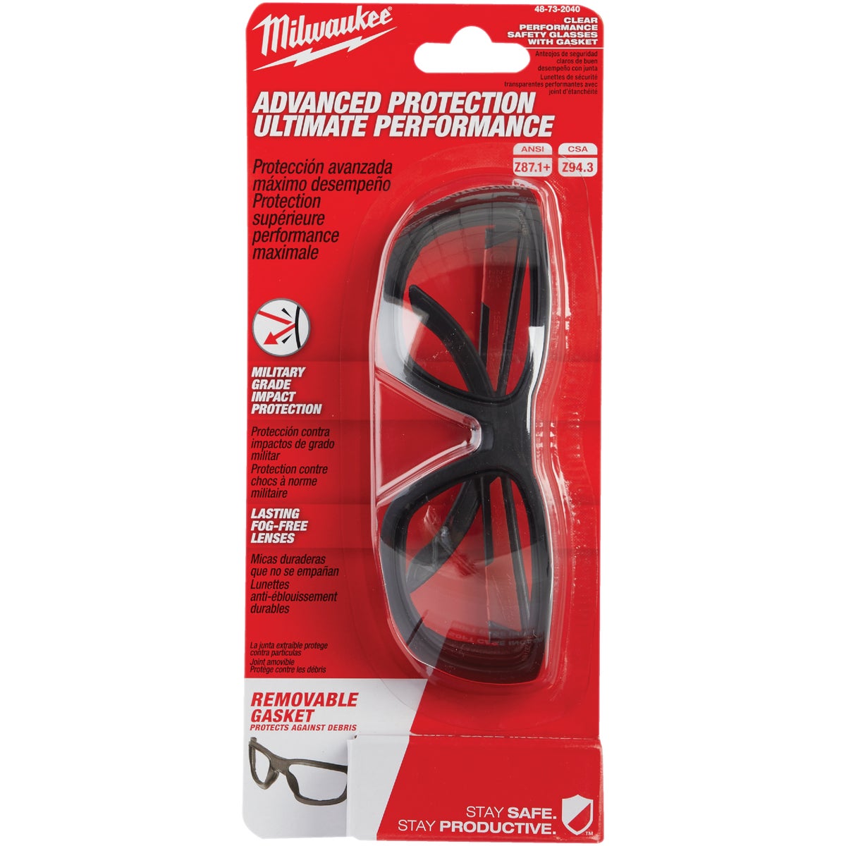 Milwaukee Red & Black Frame Gasketed High Performance Safety Glasses with Clear Lenses