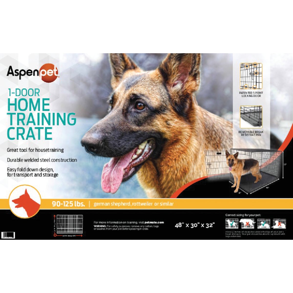 Petmate Aspen Pet 29.3 In. W. x 31 In. H. x 43.4 In. L. Heavy-Gauge Wire Indoor Training Dog Crate