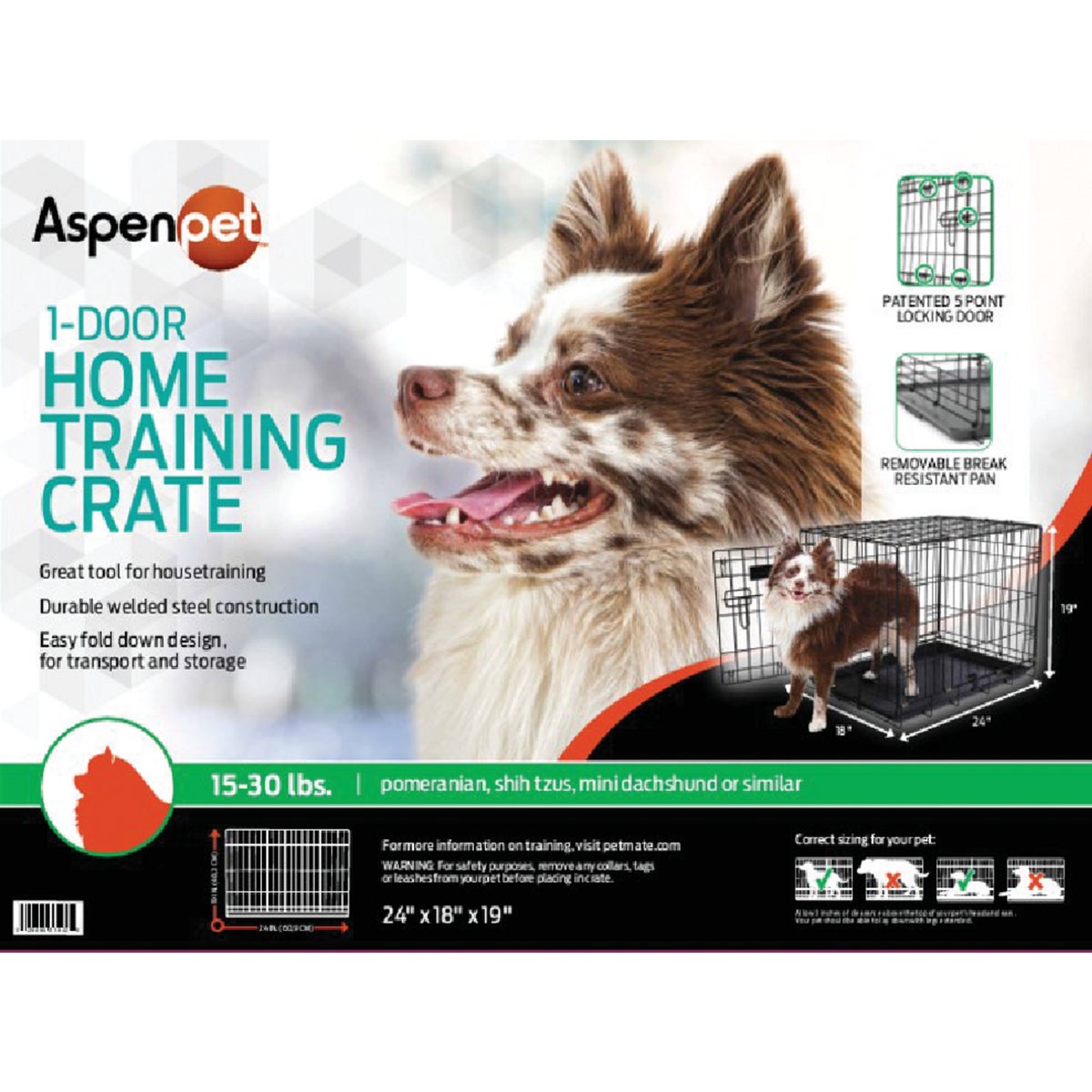 Petmate Aspen Pet 17 In. W. x 19.4 In. H. x 24.6 In. L. Heavy-Gauge Wire Indoor Training Dog Crate