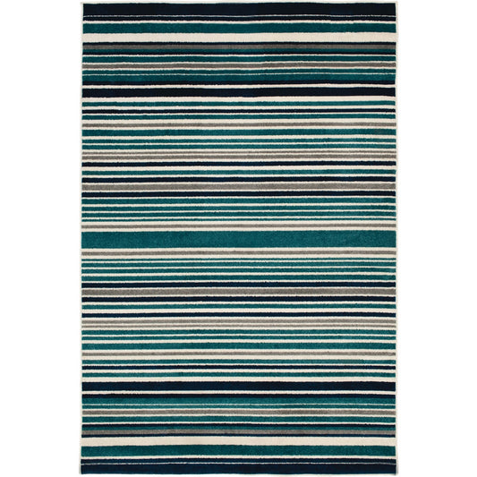 Backyard Bungalow Santee Blues 6 Ft. 7 In. x 9 Ft. 6 In. Stripe Plush Outdoor Rug