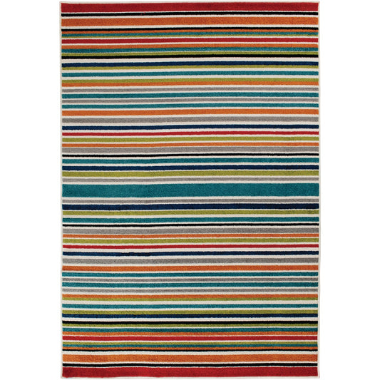 Backyard Bungalow Santee Multi 6 Ft. 7 In. x 9 Ft. 6 In. Multi-Color Stripe Plush Outdoor Rug