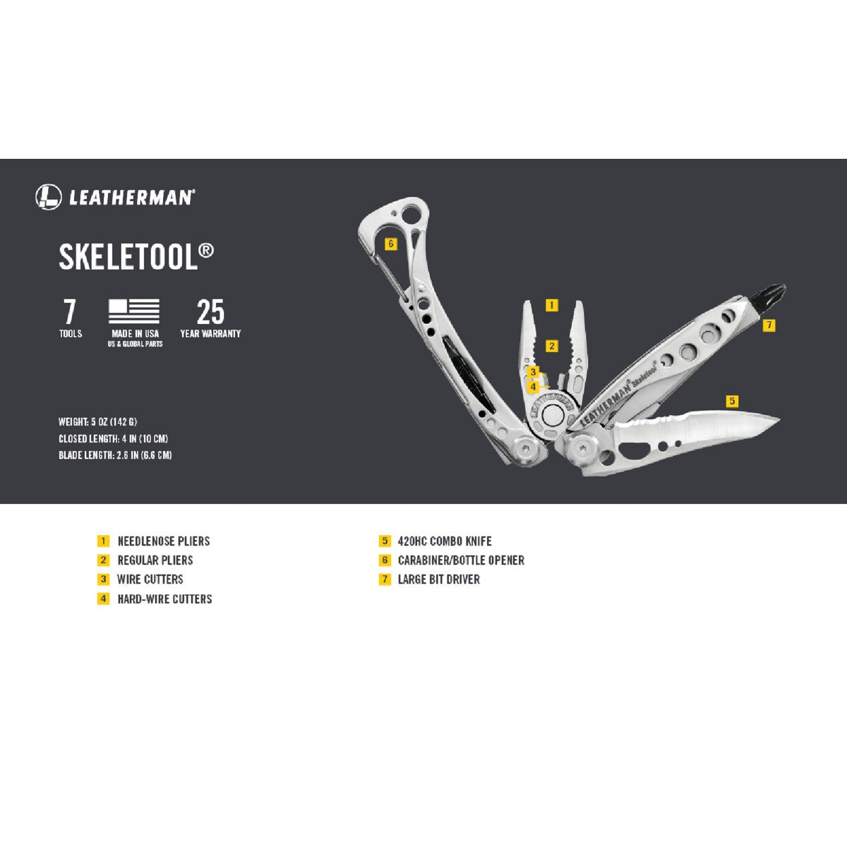 Leatherman Skeletool 7-In-1 Stainless Steel Multi-Tool