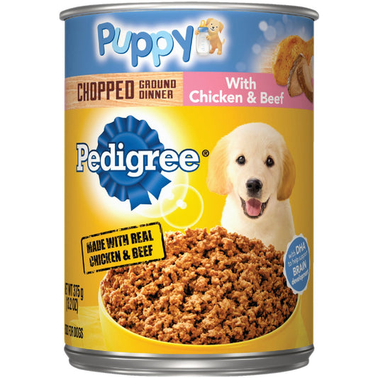 Pedigree Meaty Ground Dinner Chicken and Beef Wet Puppy Food, 13.2 Oz.