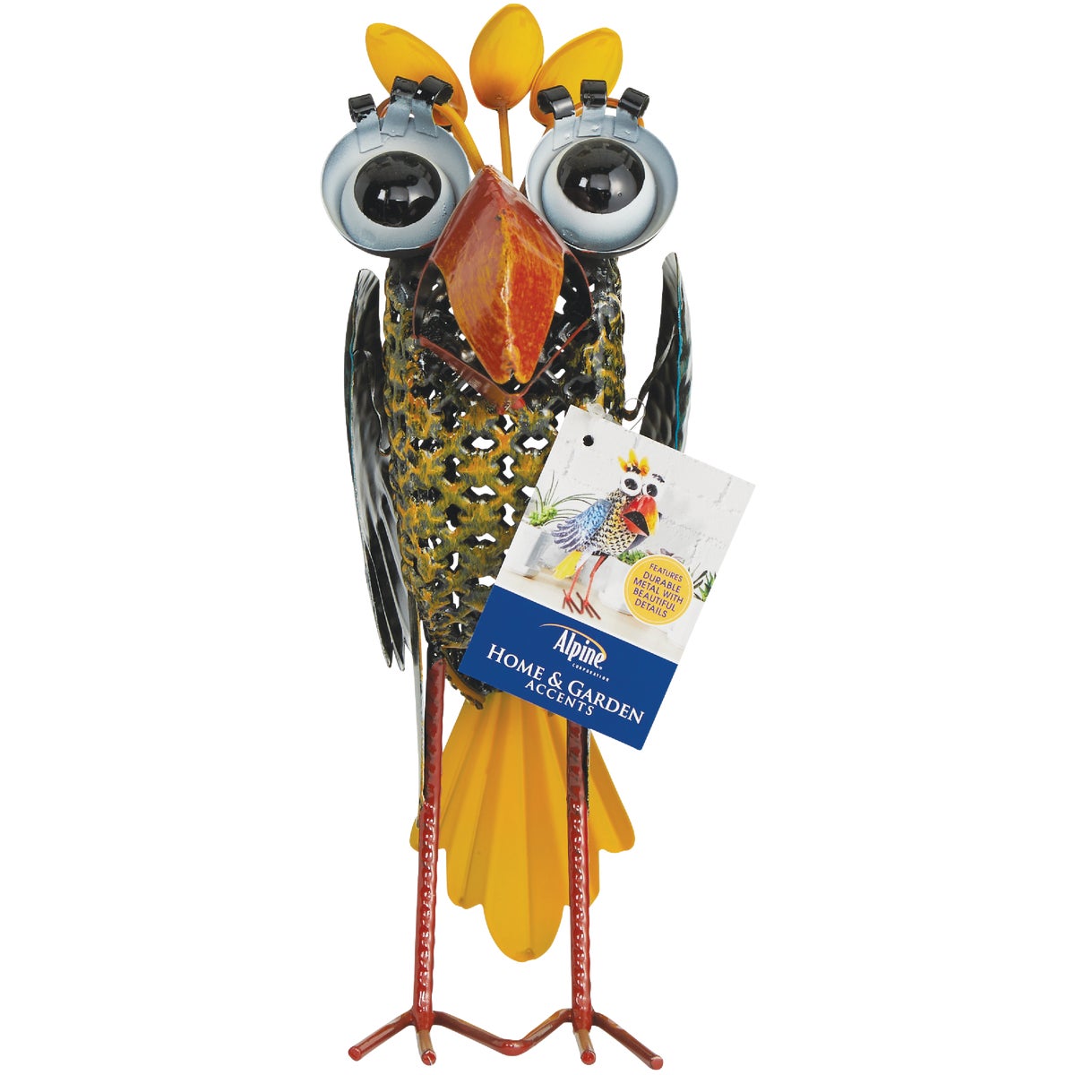 Alpine 12 In. H. Iron Quirky Wide-Eyed Yellow Bird Lawn Ornament