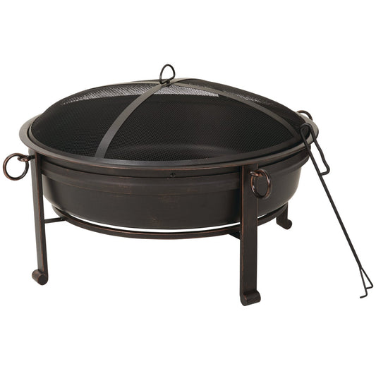 Outdoor Expressions 30 In. Antique Bronze Deep Bowl Steel Fire Pit