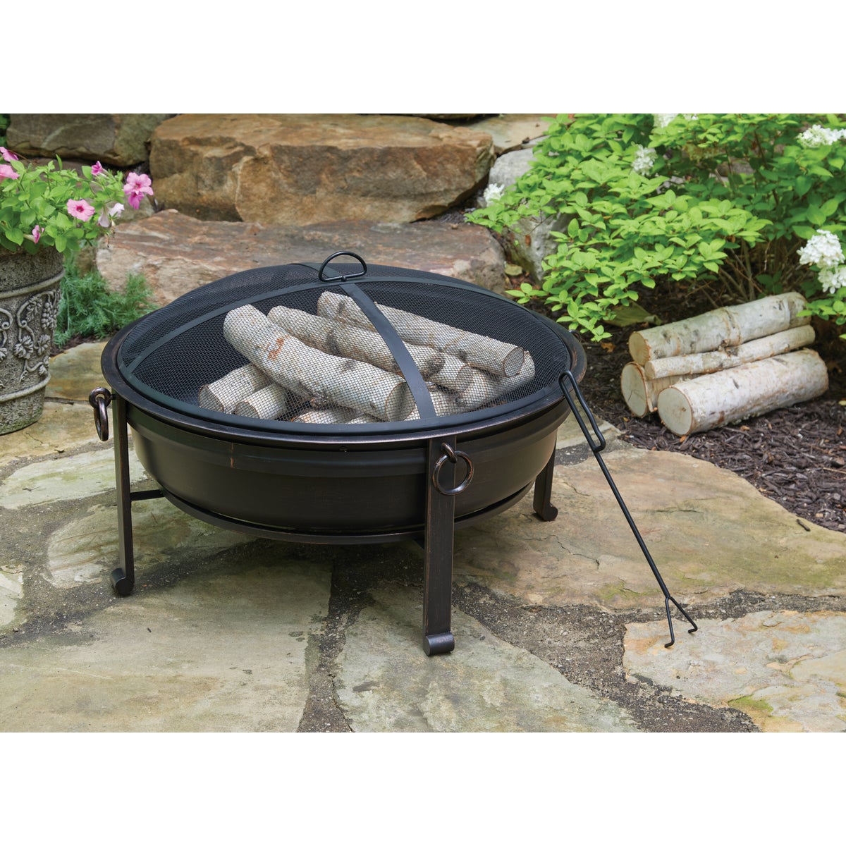 Outdoor Expressions 30 In. Antique Bronze Deep Bowl Steel Fire Pit