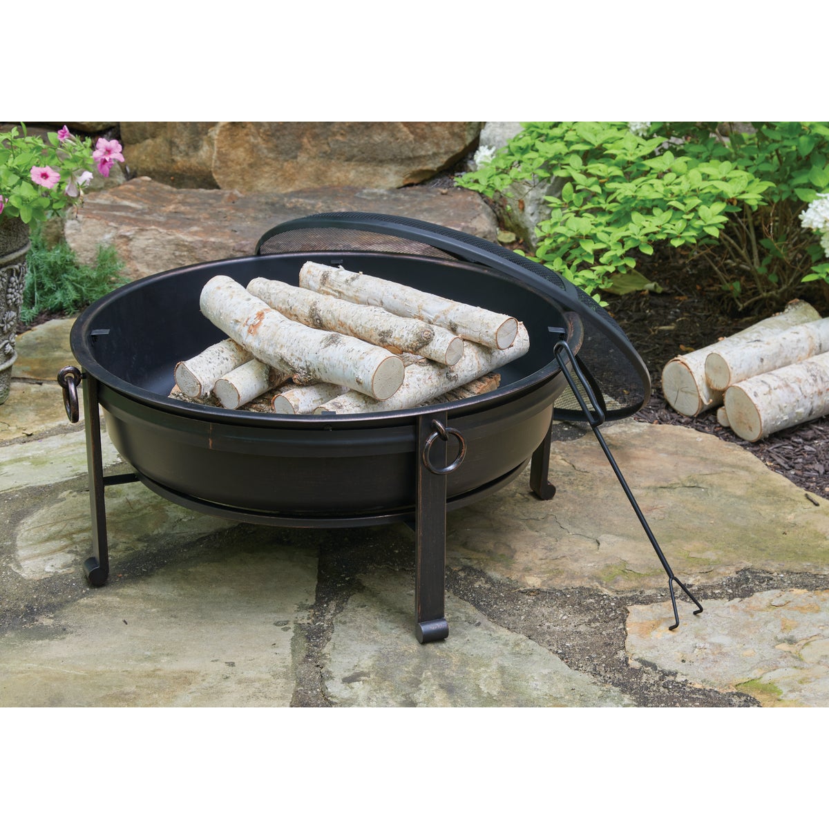 Outdoor Expressions 30 In. Antique Bronze Deep Bowl Steel Fire Pit