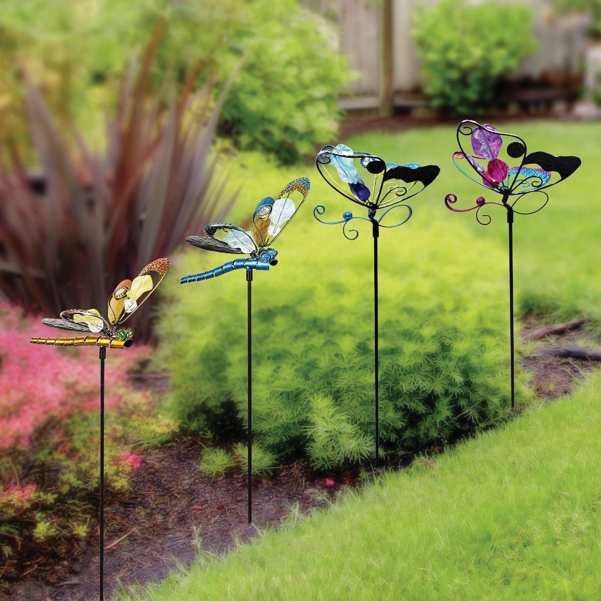 Alpine 36 In. Metal & Glass Assorted Insect Garden Stake Lawn Ornament