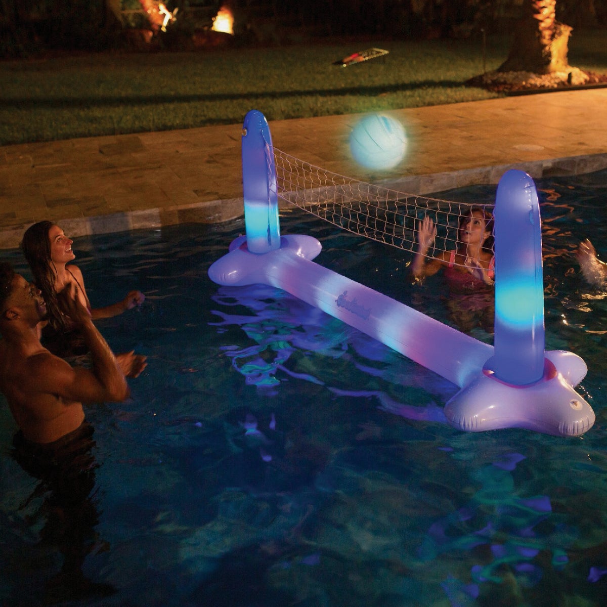 PoolCandy 2 or More Players Giant LED Illuminated Floating Volleyball Set