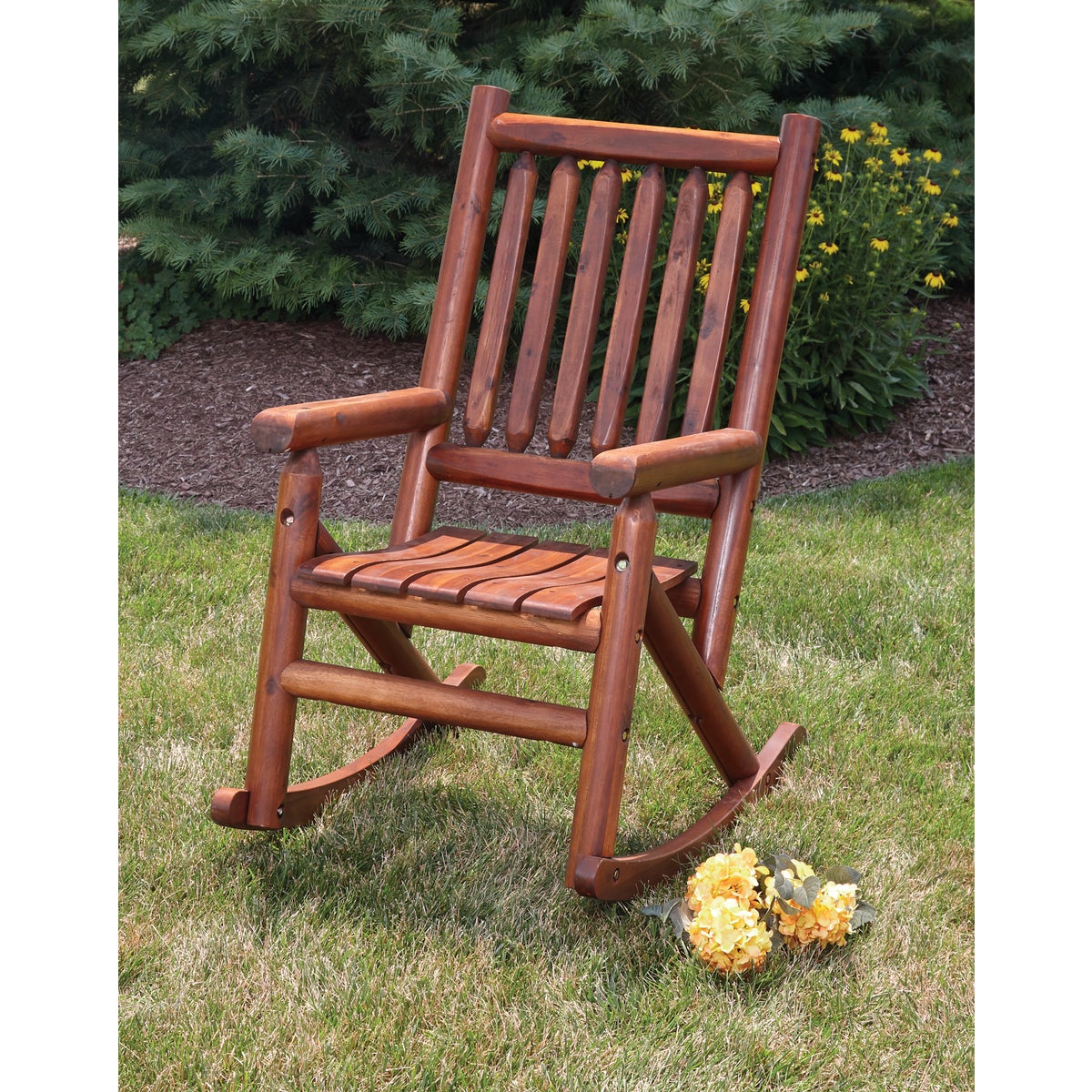 Leigh Country Amber-Log Stained Amber Acacia Wood Single Porch Rocker