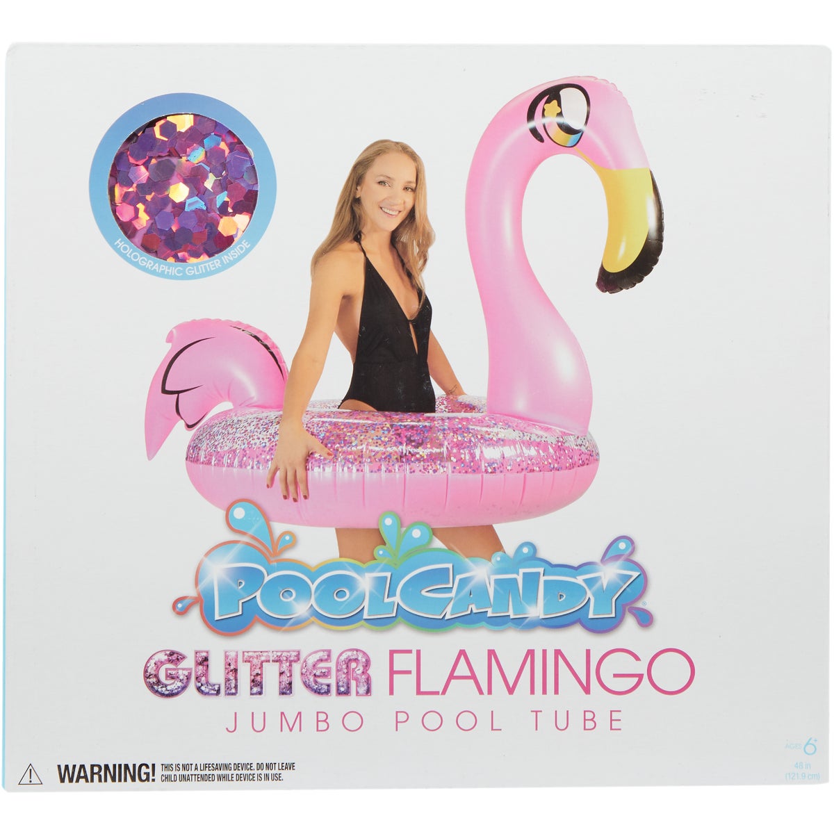 PoolCandy Glitter Flamingo Ride-On Tube Pool Float