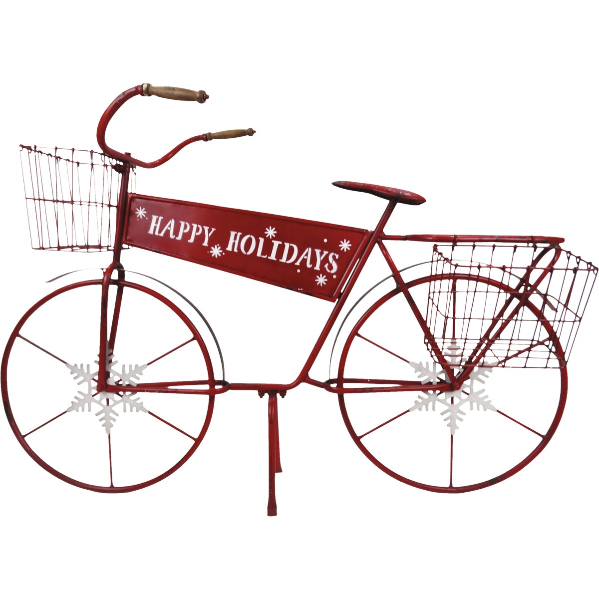 Alpine 14 In. W. x 31 In. H. x 45 In. L. Happy Holidays Red Metal Bicycle Holiday Decoration