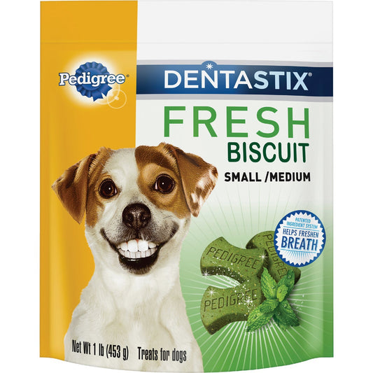 Pedigree Dentastix Fresh Biscuit Small & Medium Dog Mint Flavor Dental Dog Treat, 1 Lb.