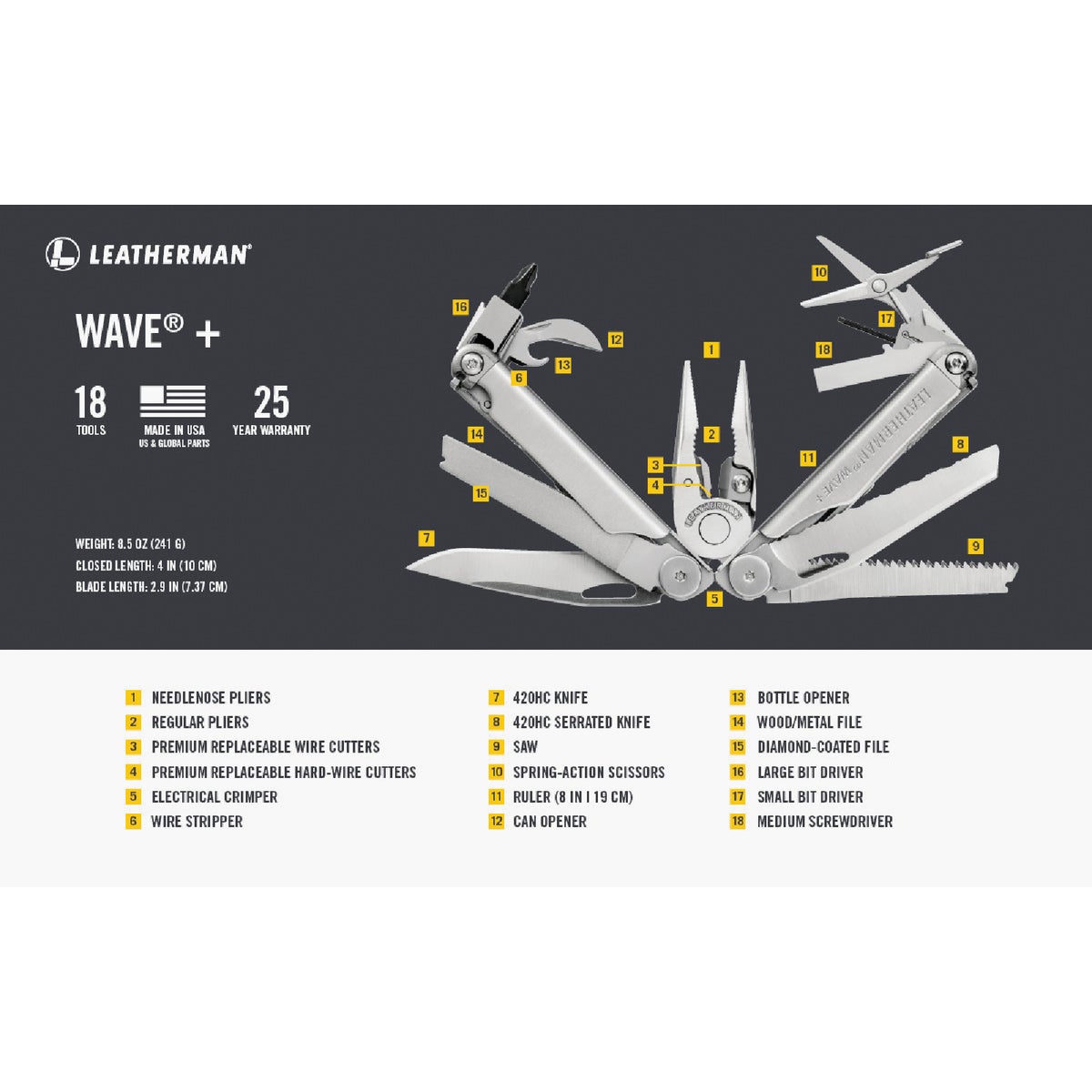 Leatherman Wave 18-In-1 Stainless Steel Multi-Tool