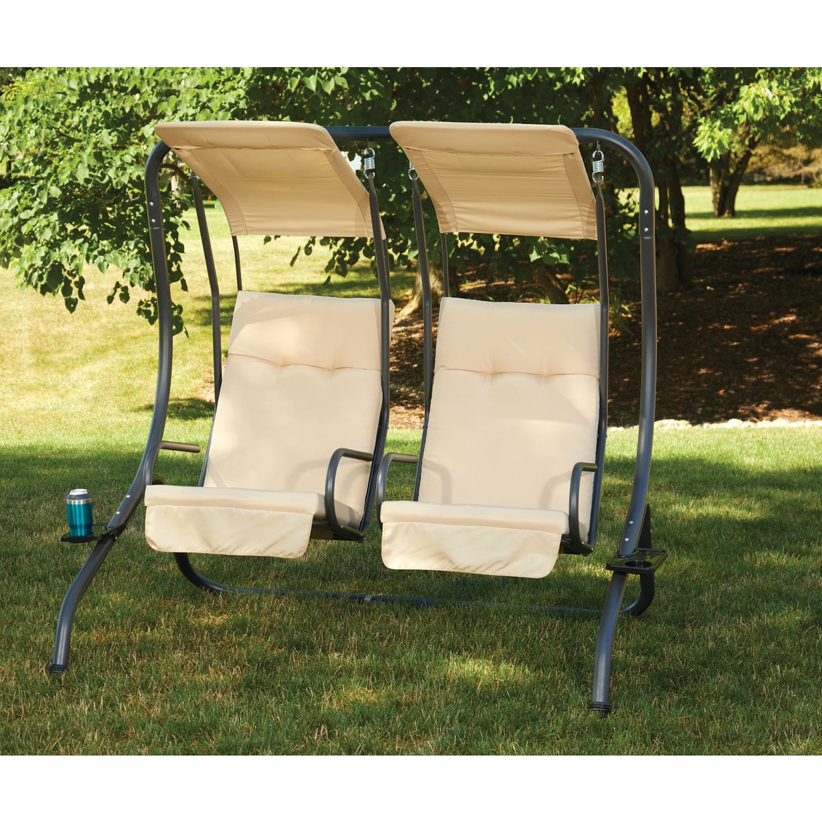 Outdoor Expressions 2-Person 67 In. W. x 67 In. H. x 53.5 In. D. Tan Patio Swing