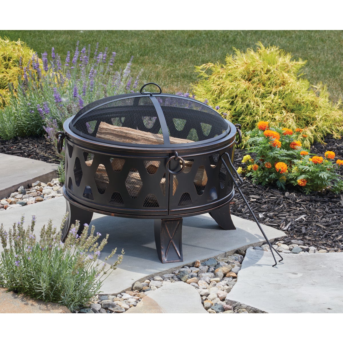 Outdoor Expressions 26 In. Antique Bronze Deep Bowl Steel Firepit