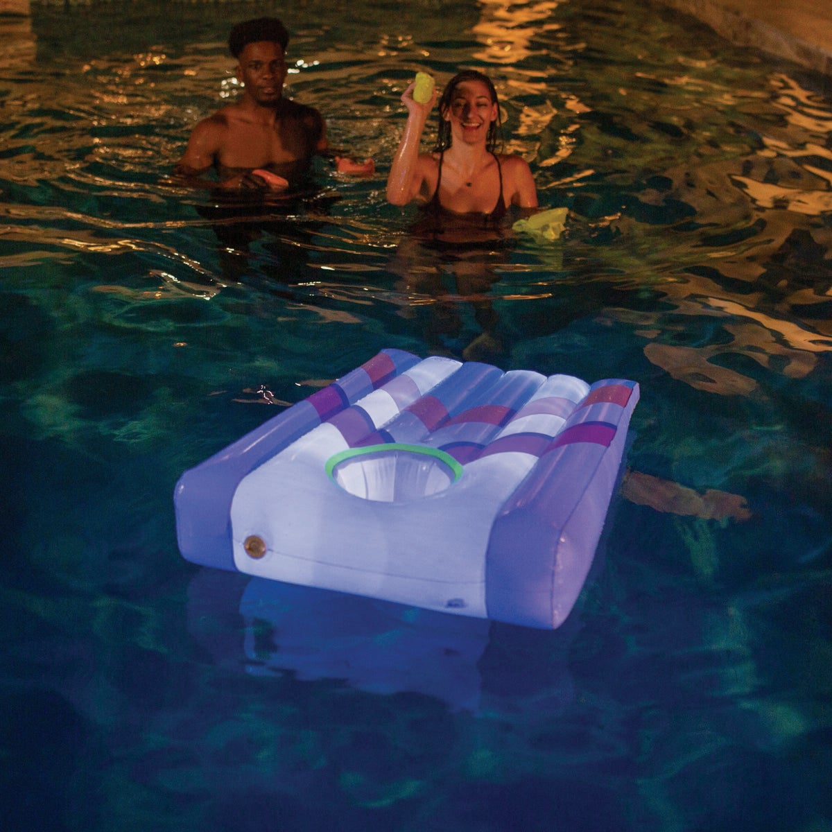 PoolCandy 2 or More Players Inflatable Floating Illuminated LED Cornhole Set