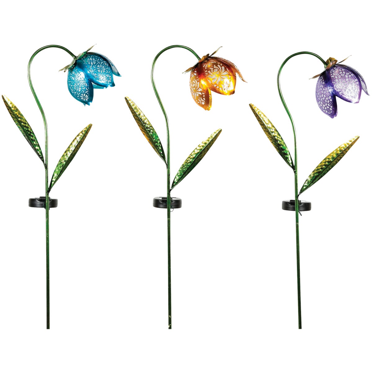 Solar Metal and Glass Flower Garden Stake