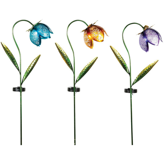 Solar Metal and Glass Flower Garden Stake