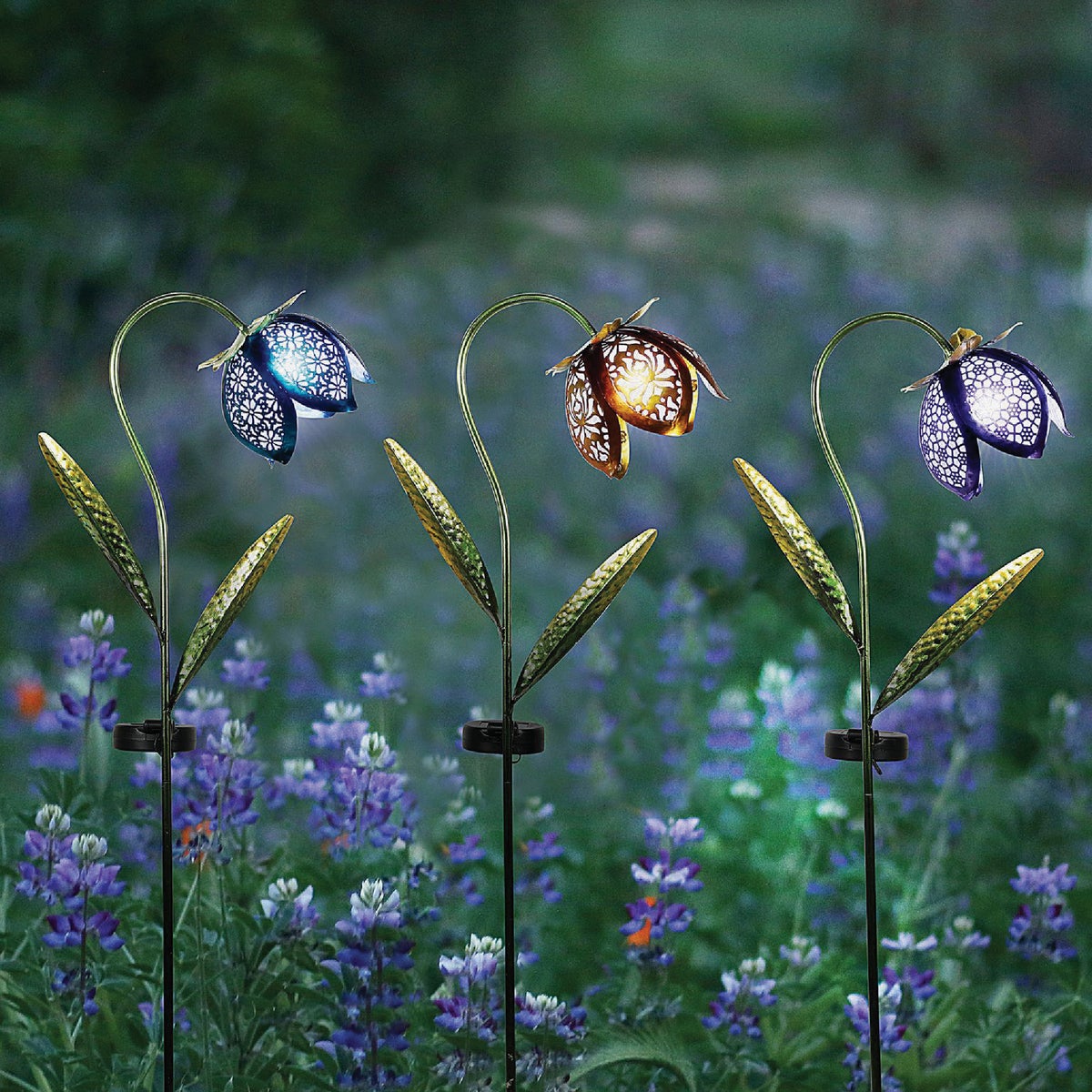 Solar Metal and Glass Flower Garden Stake