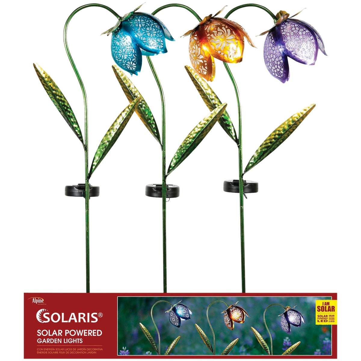 Solar Metal and Glass Flower Garden Stake