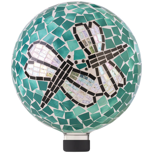 Alpine 10 In. Dia. Mosaic Dragonfly Duo Glass Gazing Globe