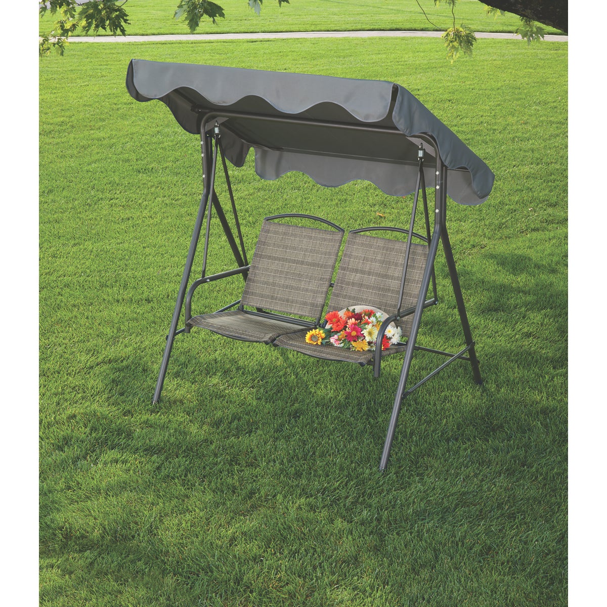 Outdoor Expressions 2-Person 61.41 In. W. x 64.96 In. H. x 47.24 In. D. Brown Patio Swing