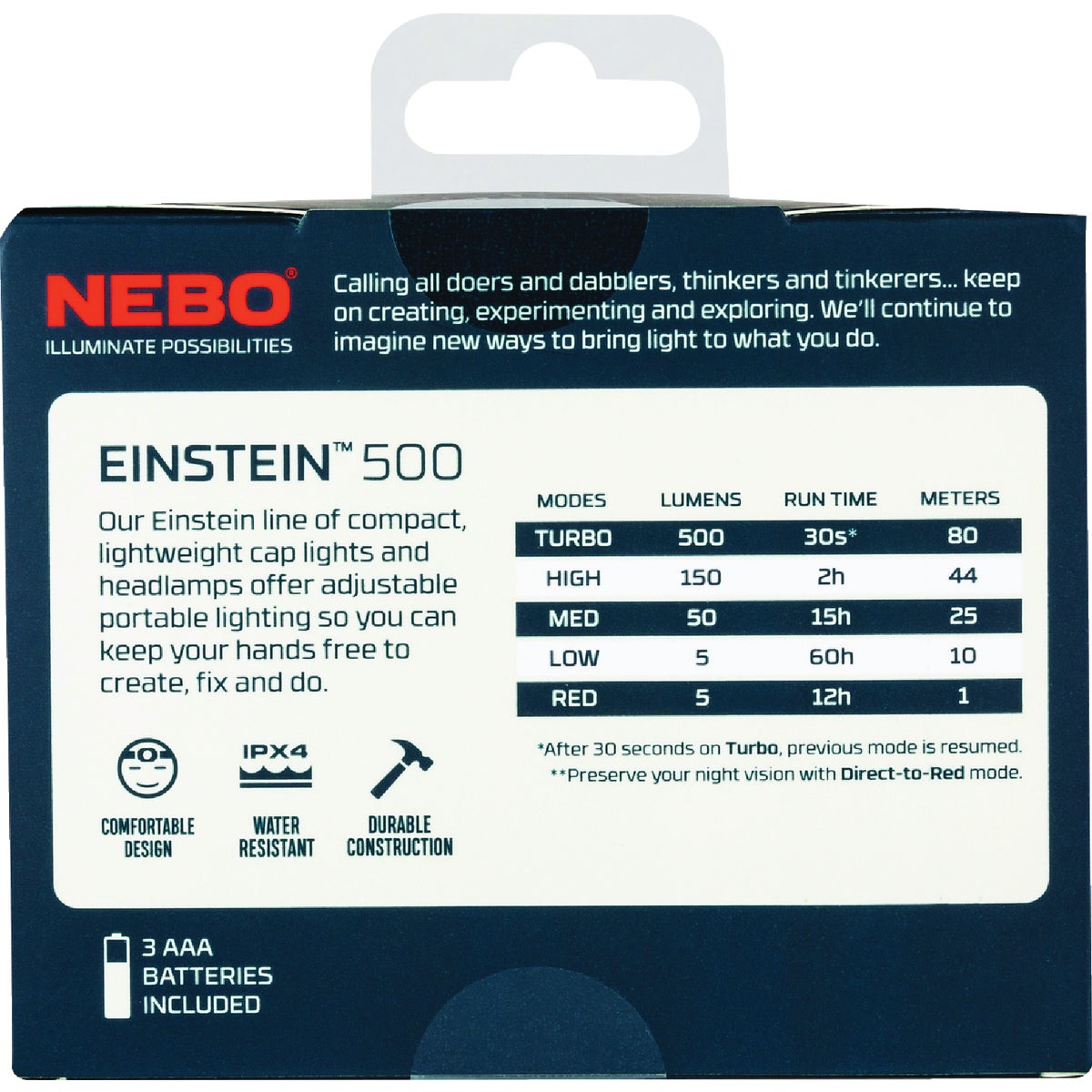 Nebo Einstein 500 Lm. LED 3AAA Headlamp