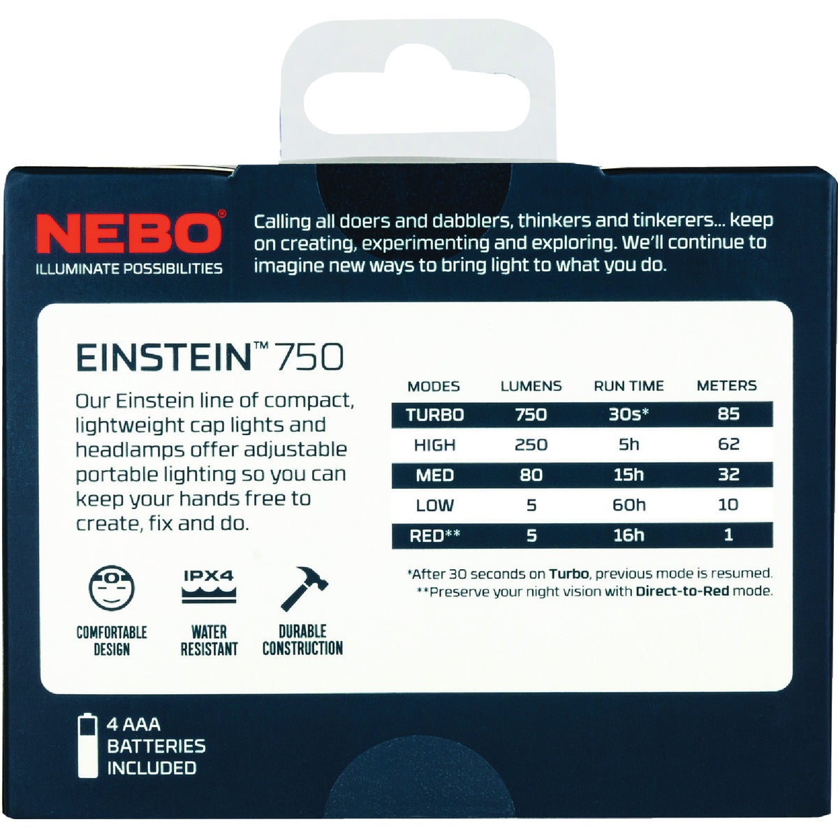 Nebo Einstein 750 Lm. LED 4AAA Headlamp