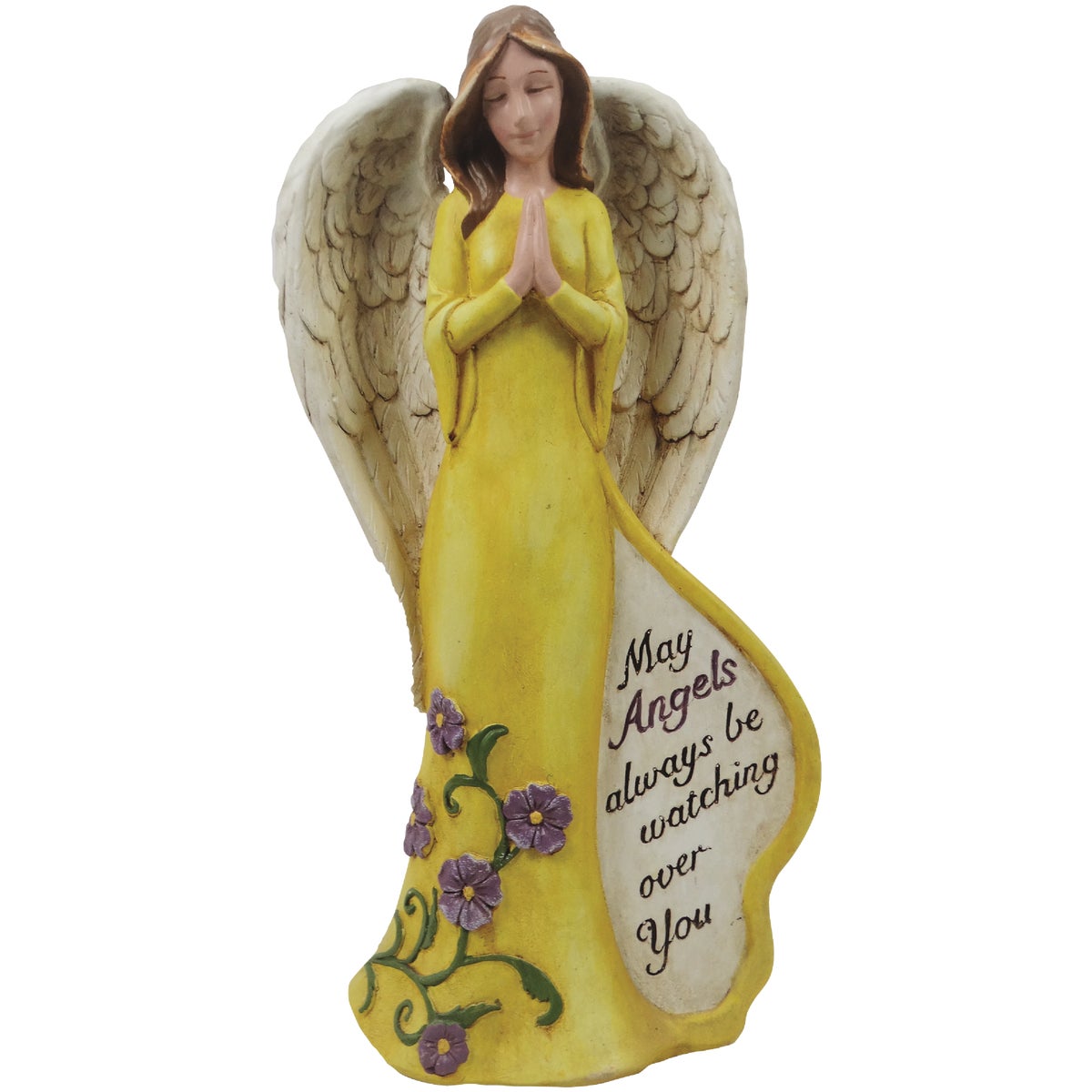 Alpine 18 In. H. Yellow Dress Angel Statue with Hopeful Message