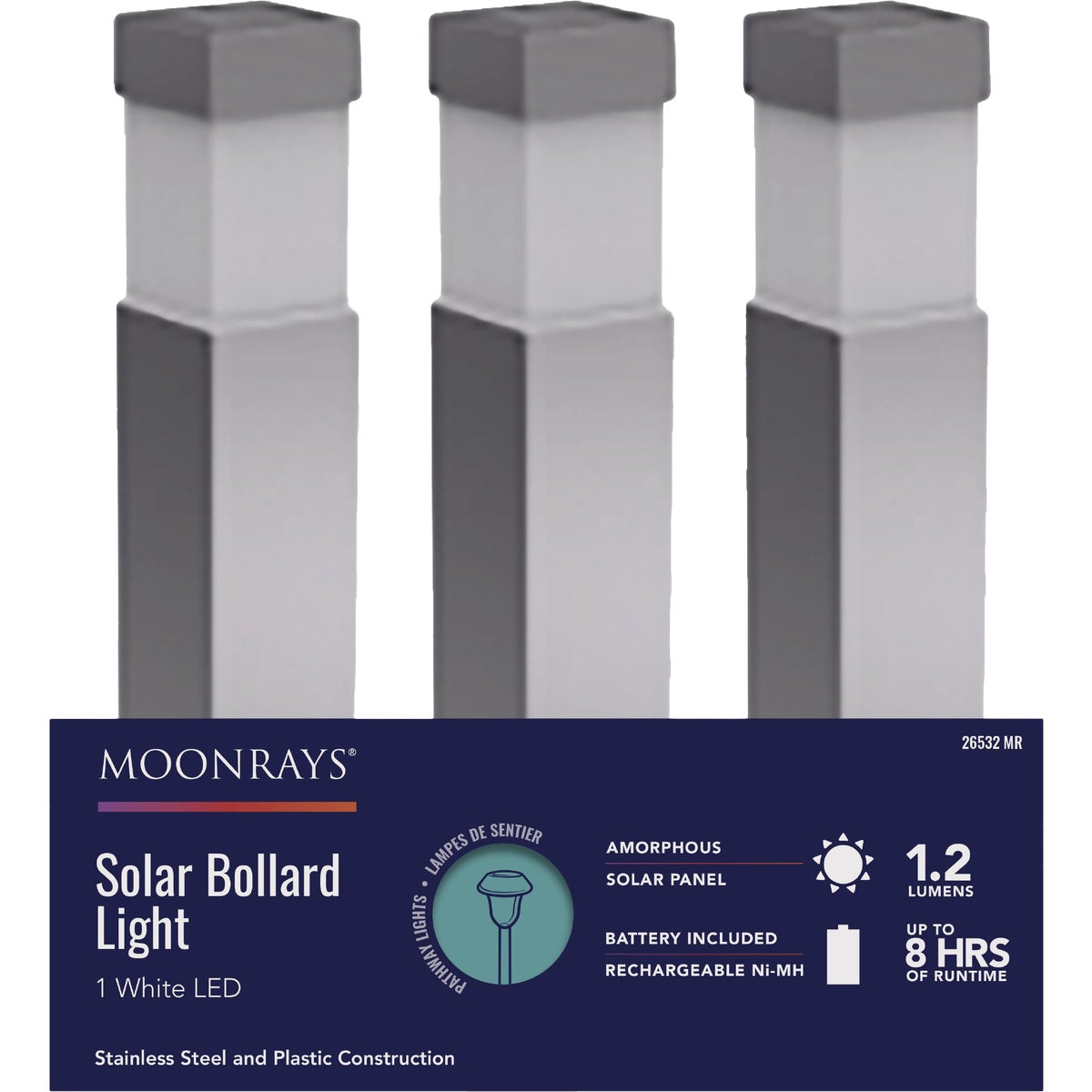 Moonrays Stainless Steel 1.2 Lm. Metal Square Bollard Solar Path Light