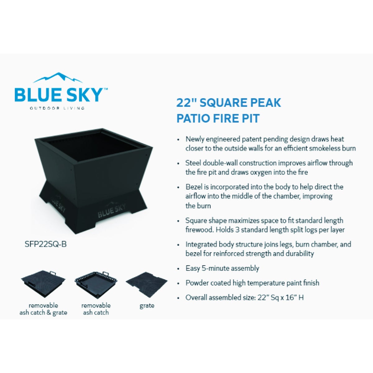 Blue Sky 22 In. Square Wood Fire Pit