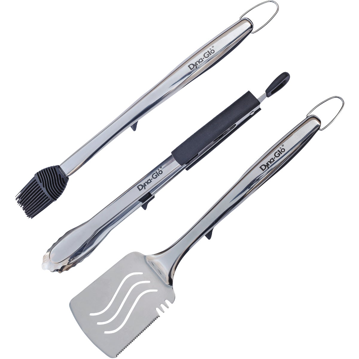 Dyna Glo Silicone Handle Stainless Steel Blade 3-Piece Barbeque Tool Set