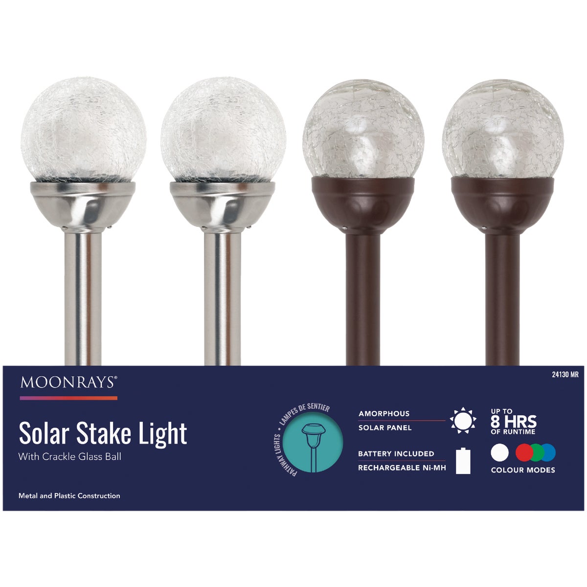 Moonrays 15 In. Crackle Glass Ball Solar Stake Light