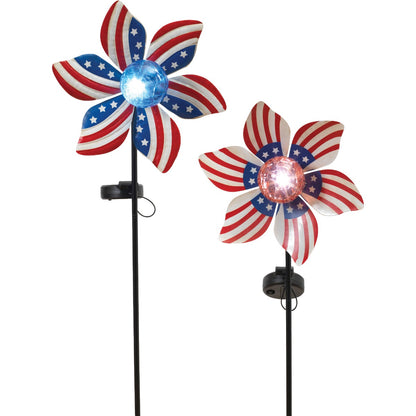 Gerson Spring GIL Metal Wind Spinner & Crackle Glass Solar Globe 34.5 In. H. American Stake Light