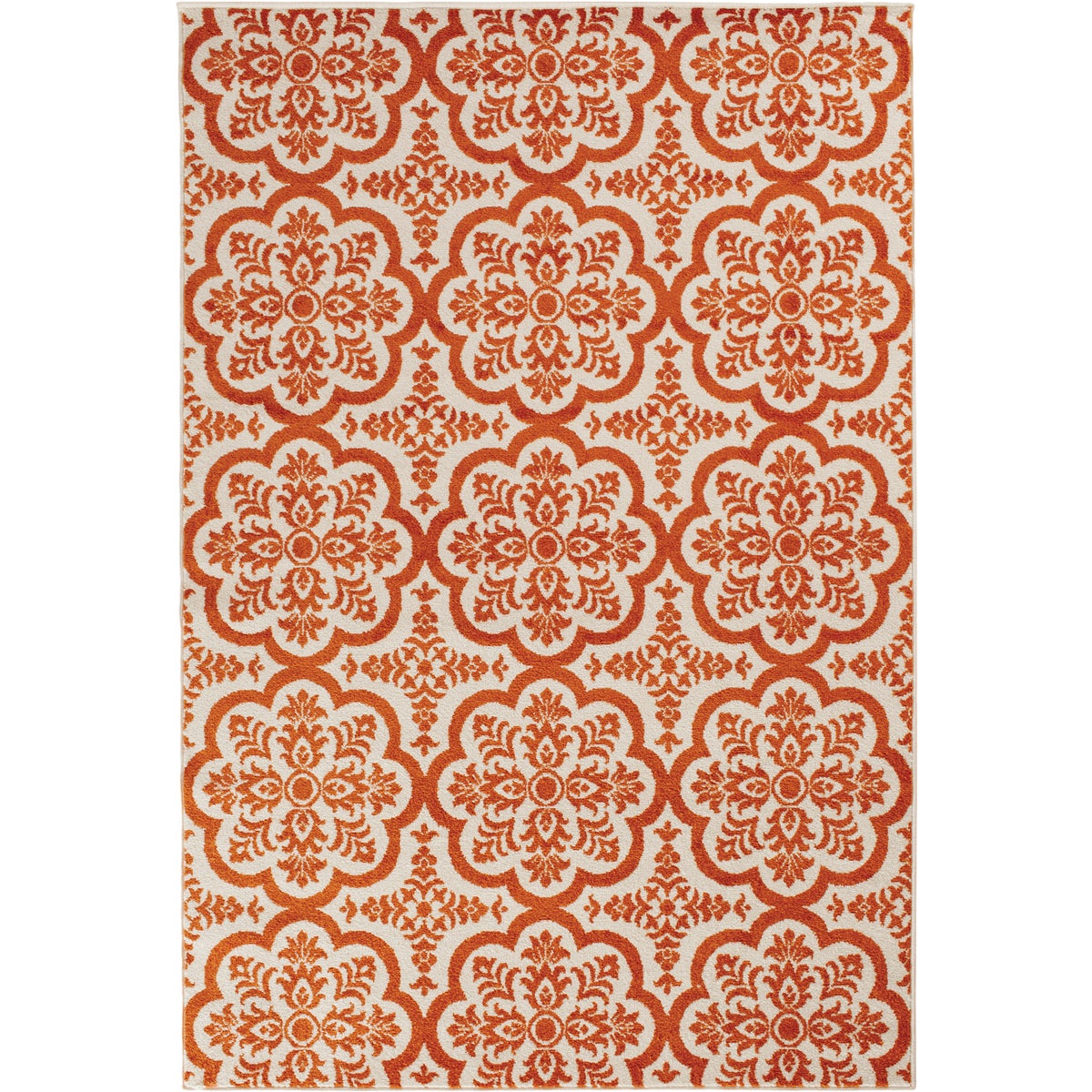 Backyard Bungalow Contoy 6 Ft. 7 In. x 9 Ft. 6 In. Orange Tile Plush Outdoor Rug