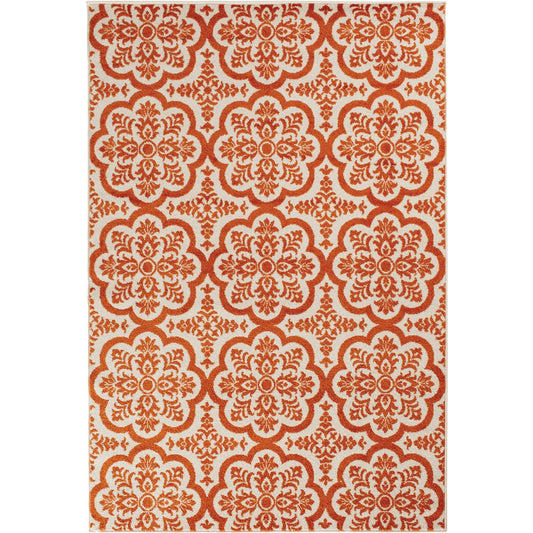 Backyard Bungalow Contoy 6 Ft. 7 In. x 9 Ft. 6 In. Orange Tile Plush Outdoor Rug