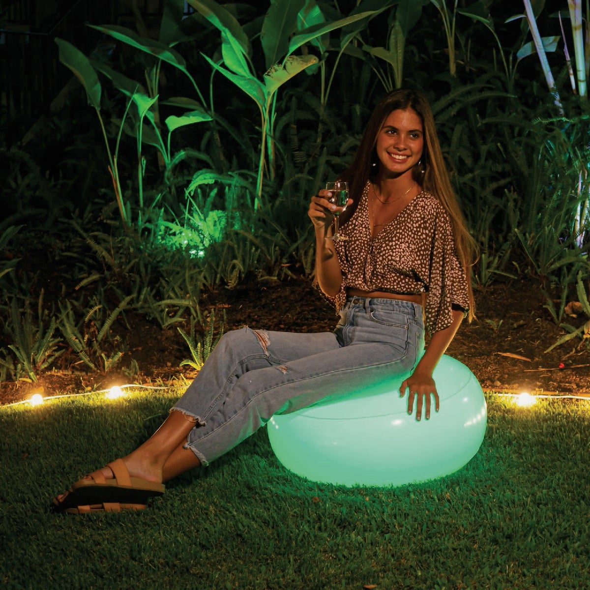 AirCandy Illuminated Color Changing LED Inflatable Ottoman with Remote