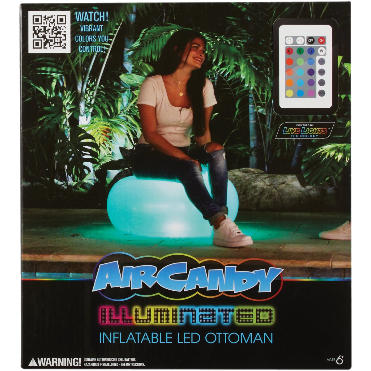 AirCandy Illuminated Color Changing LED Inflatable Ottoman with Remote