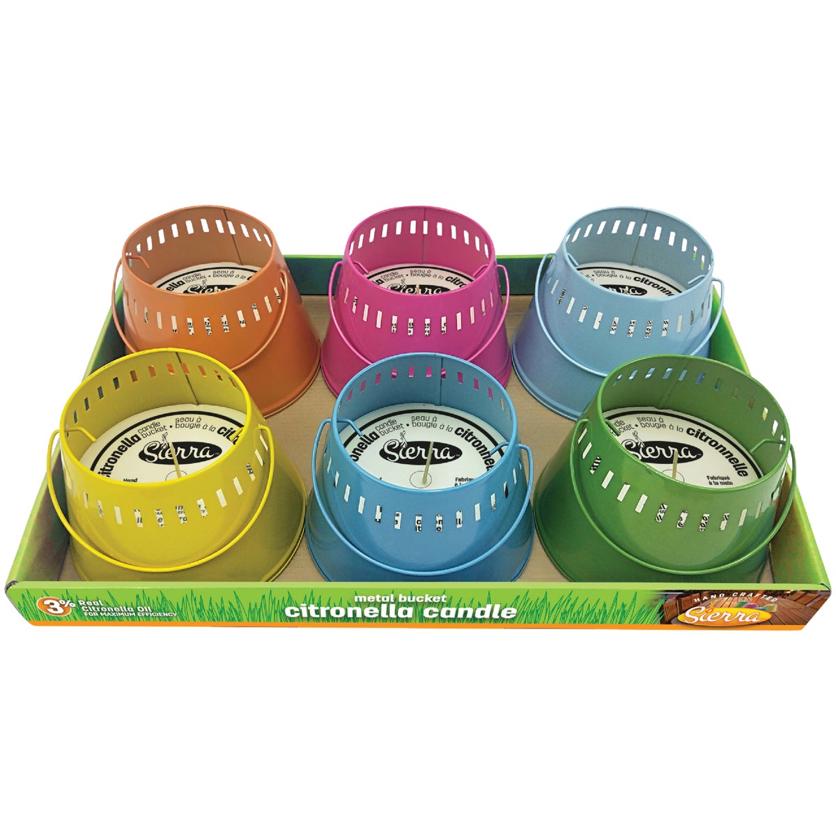 Sierra 14.5 Oz. Multi-Color Citronella Candle in Metal Bucket