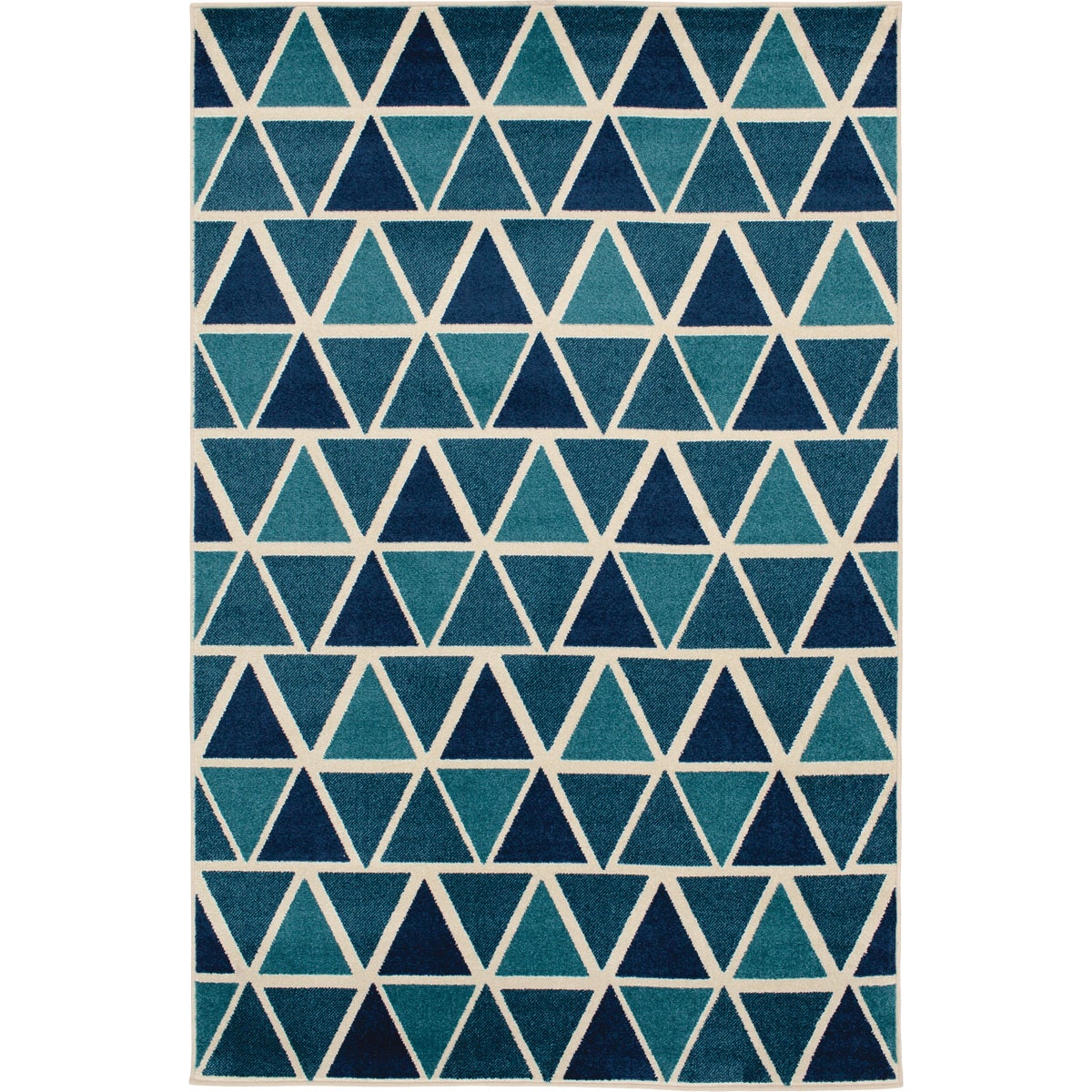 Backyard Bungalow Isosceles 6 Ft. 7 In. x 9 Ft. 6 In. Geo Triangles in Blue Plush Outdoor Rug