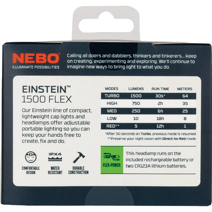 Nebo Einstein Flex 1500 Lm. LED Rechargeable Headlamp