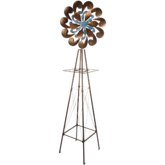 Red Carpet Studios 72 In. Blue & Bronze Metal Swirl Flower Windmill