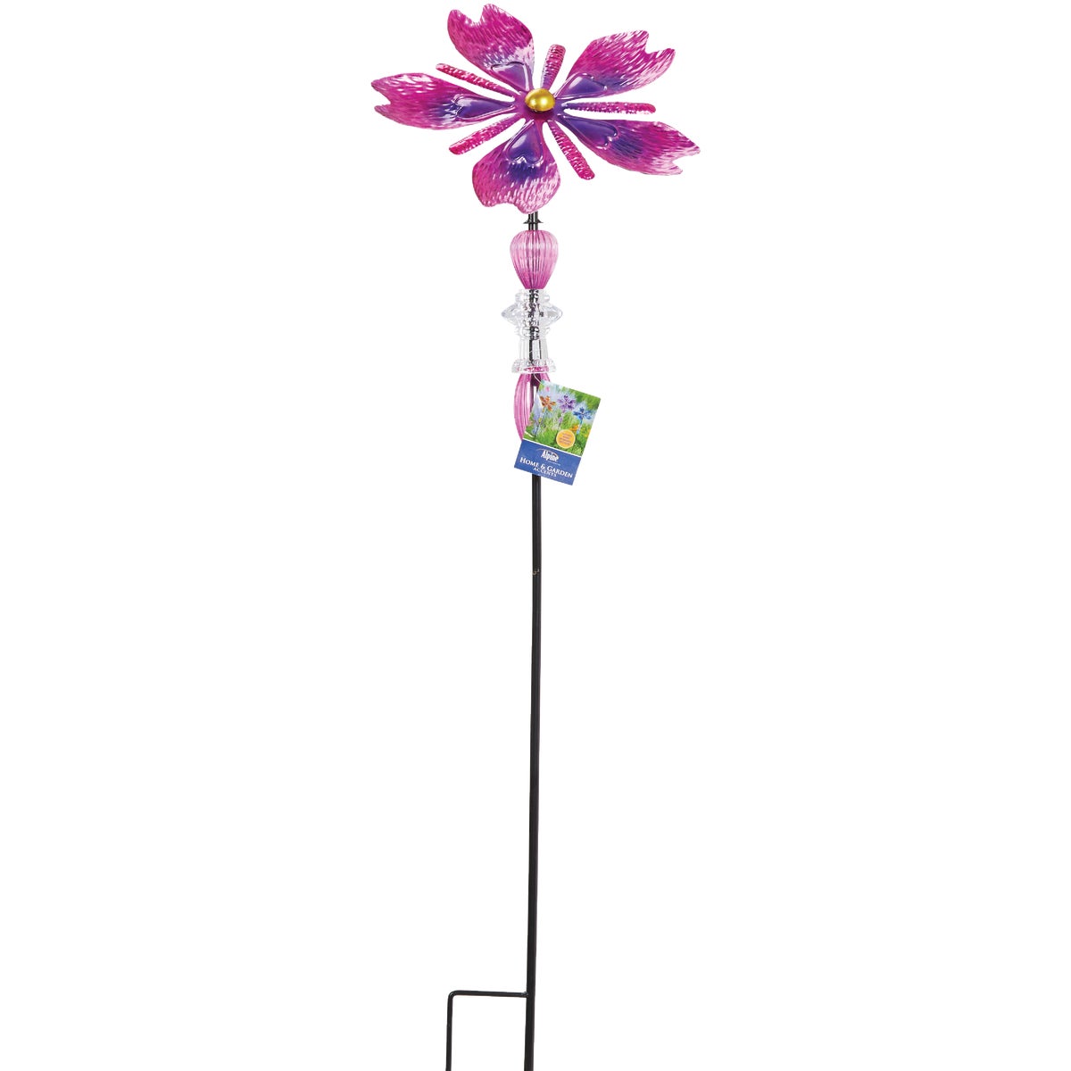 Alpine 37 In. H. Colorful Glass Flower & Gem Wind Spinner Stake