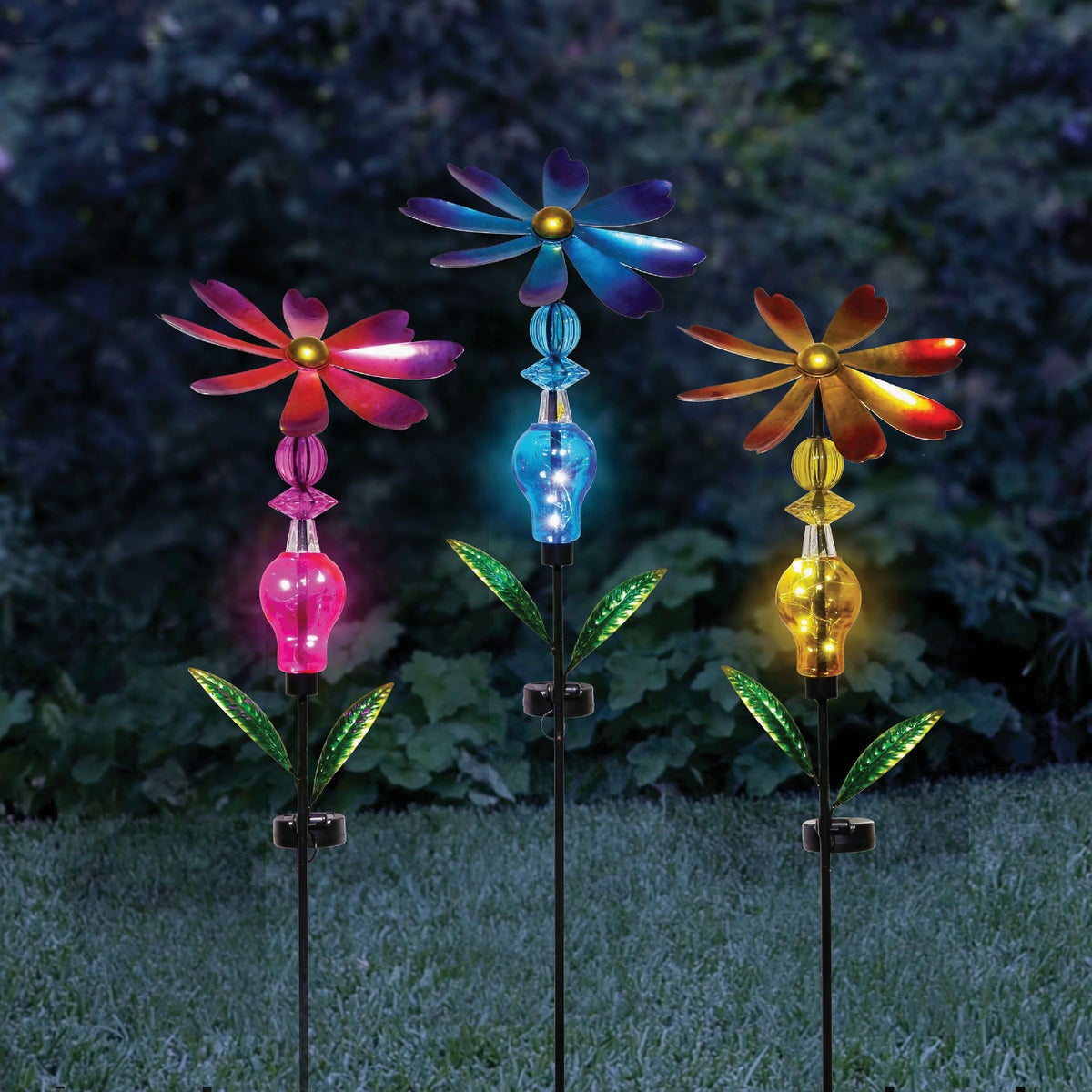 Alpine 38 In. H. Metal Bejeweled Spinning Floral Solar Stake Light